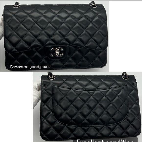 Authentic Chanel classic Black quilted lambskin Jumbo in SHW - Picture 4 of 17